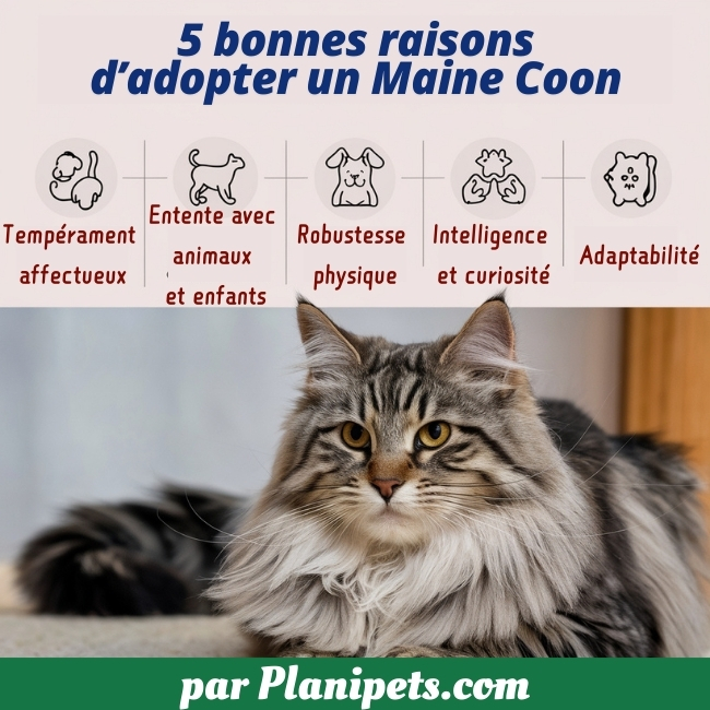 5 bonnes raisons d'adopter un maine coon, infographie planipets - tout savoir sur la race mainecoon