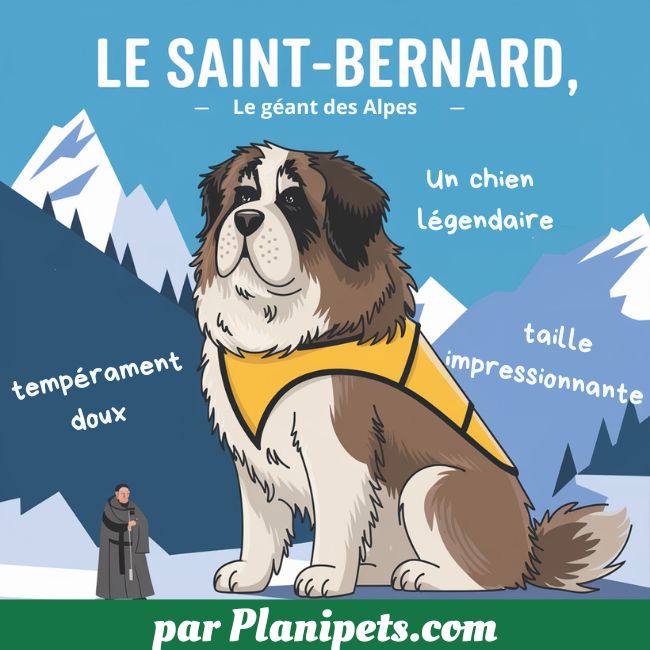 infographie d'un saint bernard avec quelques uns de ses caractéristiques