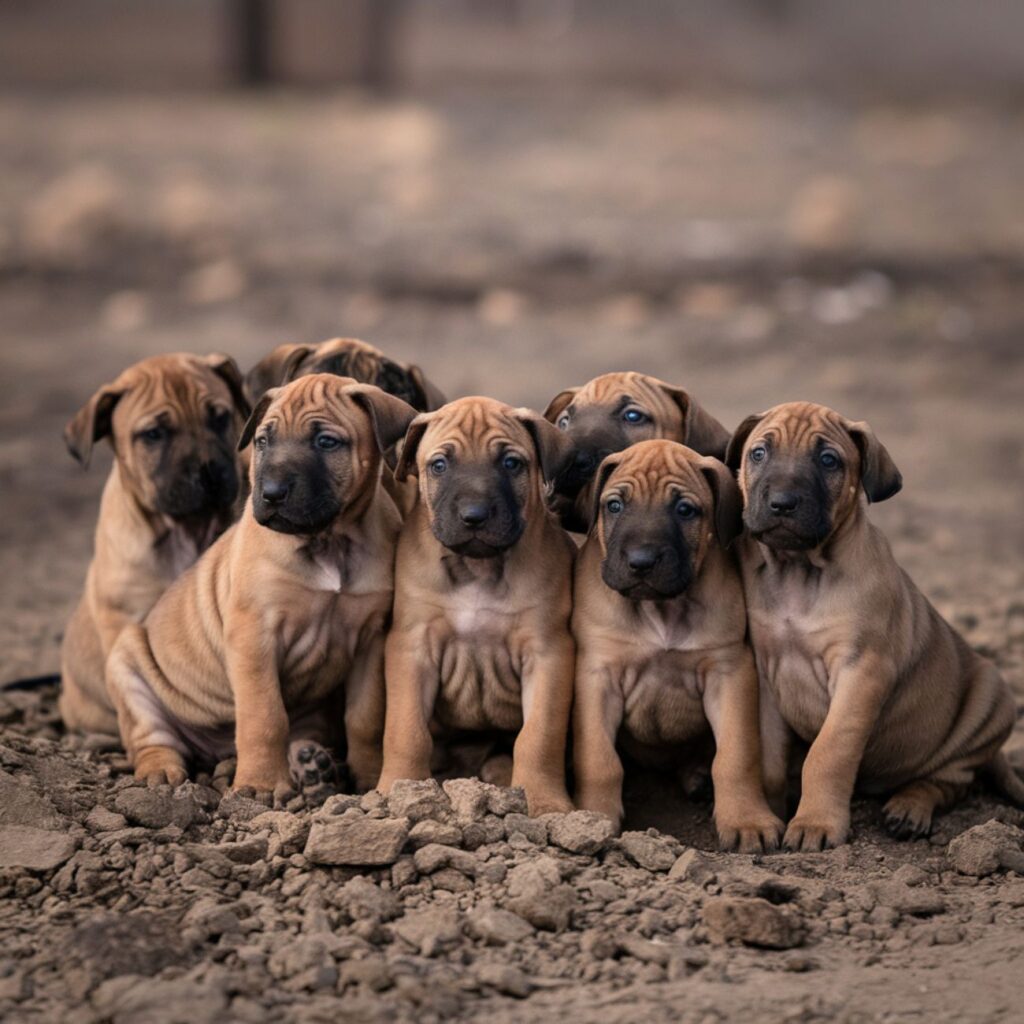 Groupe de chiots dans un environnement naturel, symbolisant les risques liés à la vente d'animaux en ligne sans encadrement.