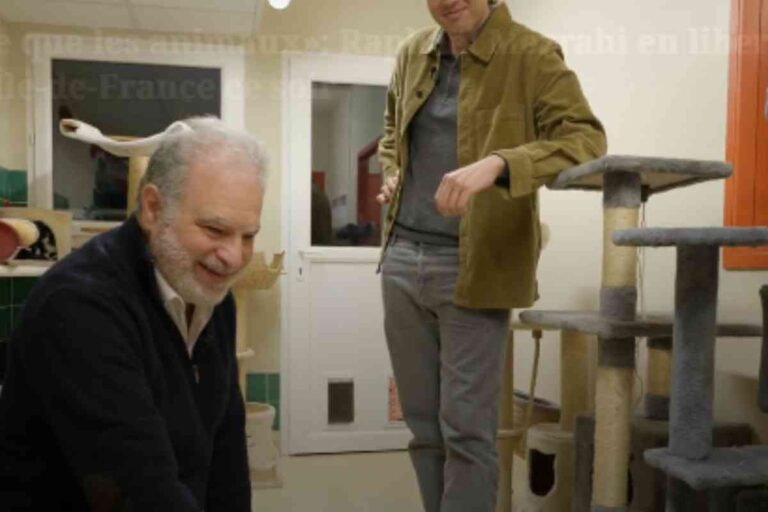 Raphaël Mezrahi entouré de ses chats, illustrant son amour inconditionnel pour les félins.