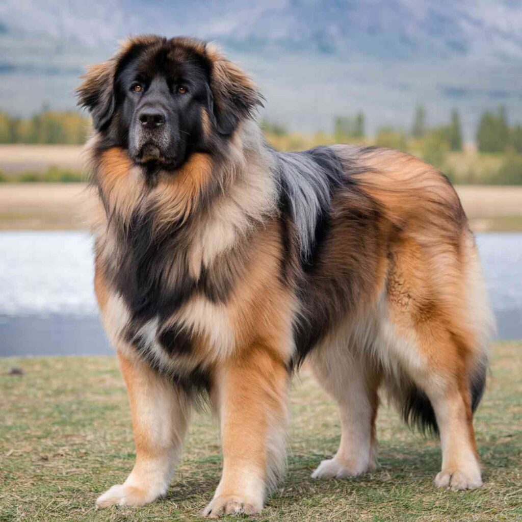 Un grand chien de race debout en extérieur, observant son environnement avec attention.