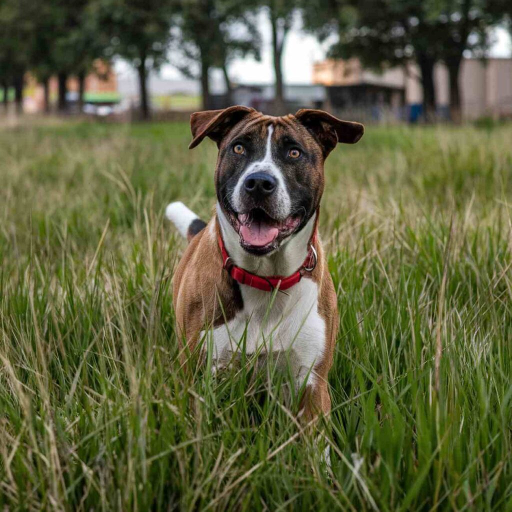 Chien assis dans un champ, illustrant l'importance des démarches administratives pour changer de propriétaire.