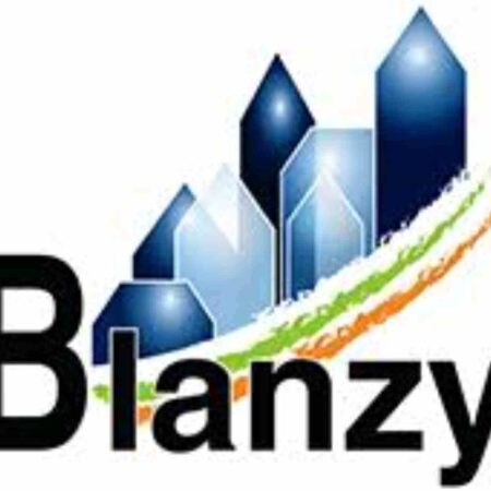 Logo de Blanzy avec des gratte-ciels stylisés, illustrant l'exposition féline internationale 2025, un événement incontournable pour les passionnés de chats.