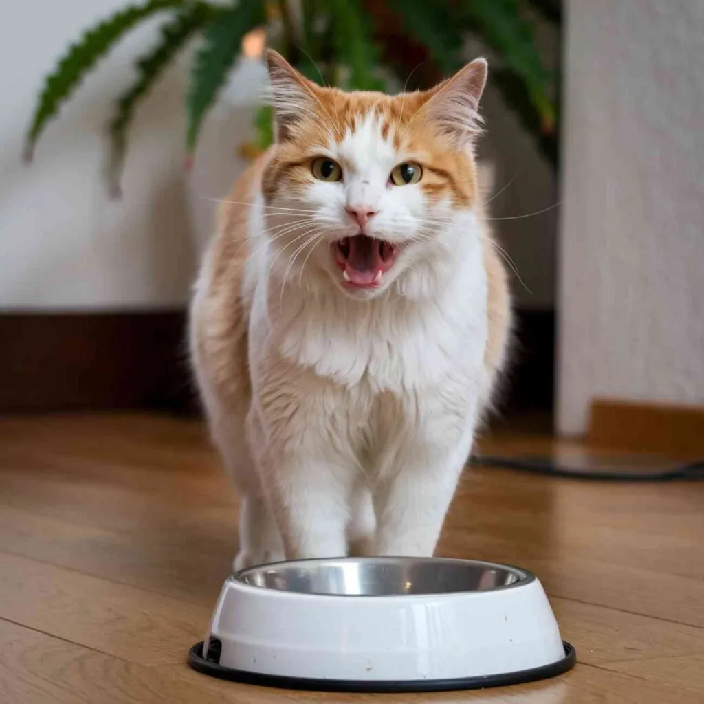 Chat miaule sans arrêt devant une gamelle vide