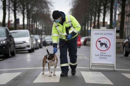 Contrôle des déjections canines à Charleville-Mézières : un agent municipal vérifie l’ADN des crottes de chien pour identifier les propriétaires irresponsables et leur infliger une amende.