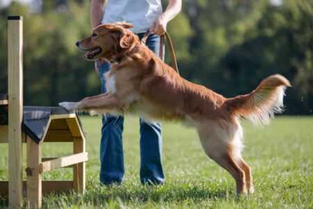 Chien franchissant un obstacle dans un entraînement d'Obéjump, une discipline qui favorise la concentration et la complicité entre le maître et son chien.