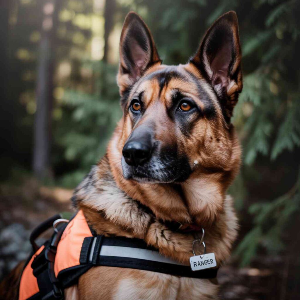Chien cynophile avec harnais et médaille d’identification, rappelant le sauvetage rapide réalisé par les pompiers à La Ville-aux-Dames.
