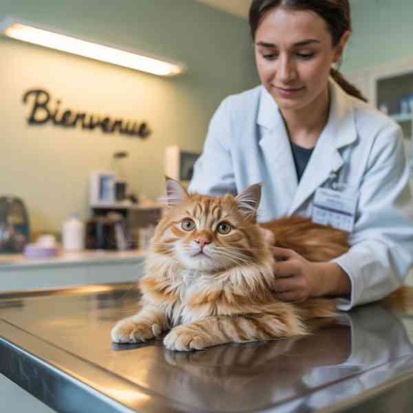Chat roux examiné chez le vétérinaire pour un miaulement de douleur chez le chat