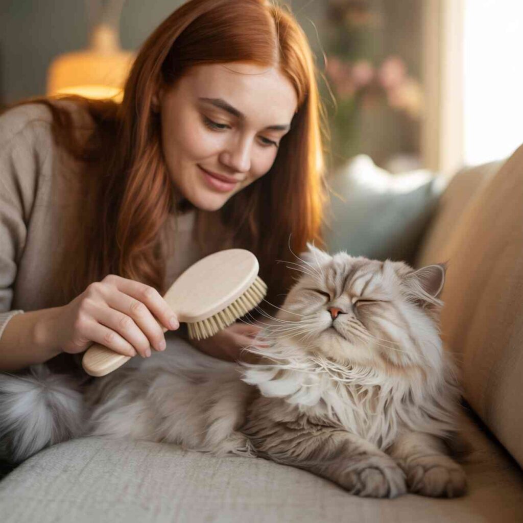 Moment de soin pour calmer chat qui miaule avec des gestes doux