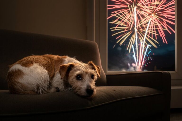 Chien stressé pendant les feux d’artifice du 14 juillet