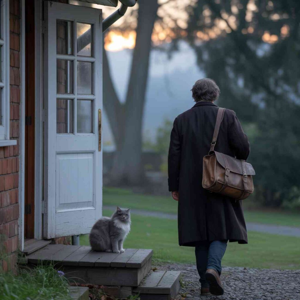 chat miaule quand je pars et reste seul sur le seuil de la maison