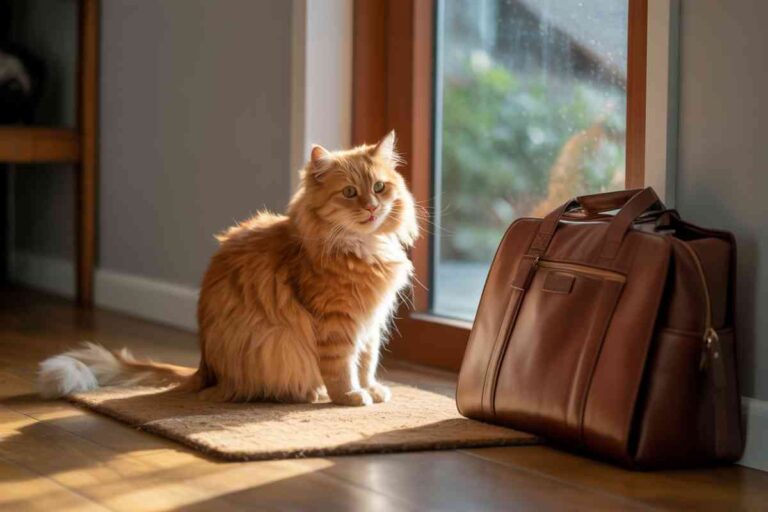 chat miaule quand je pars et attend devant la porte avec inquiétude