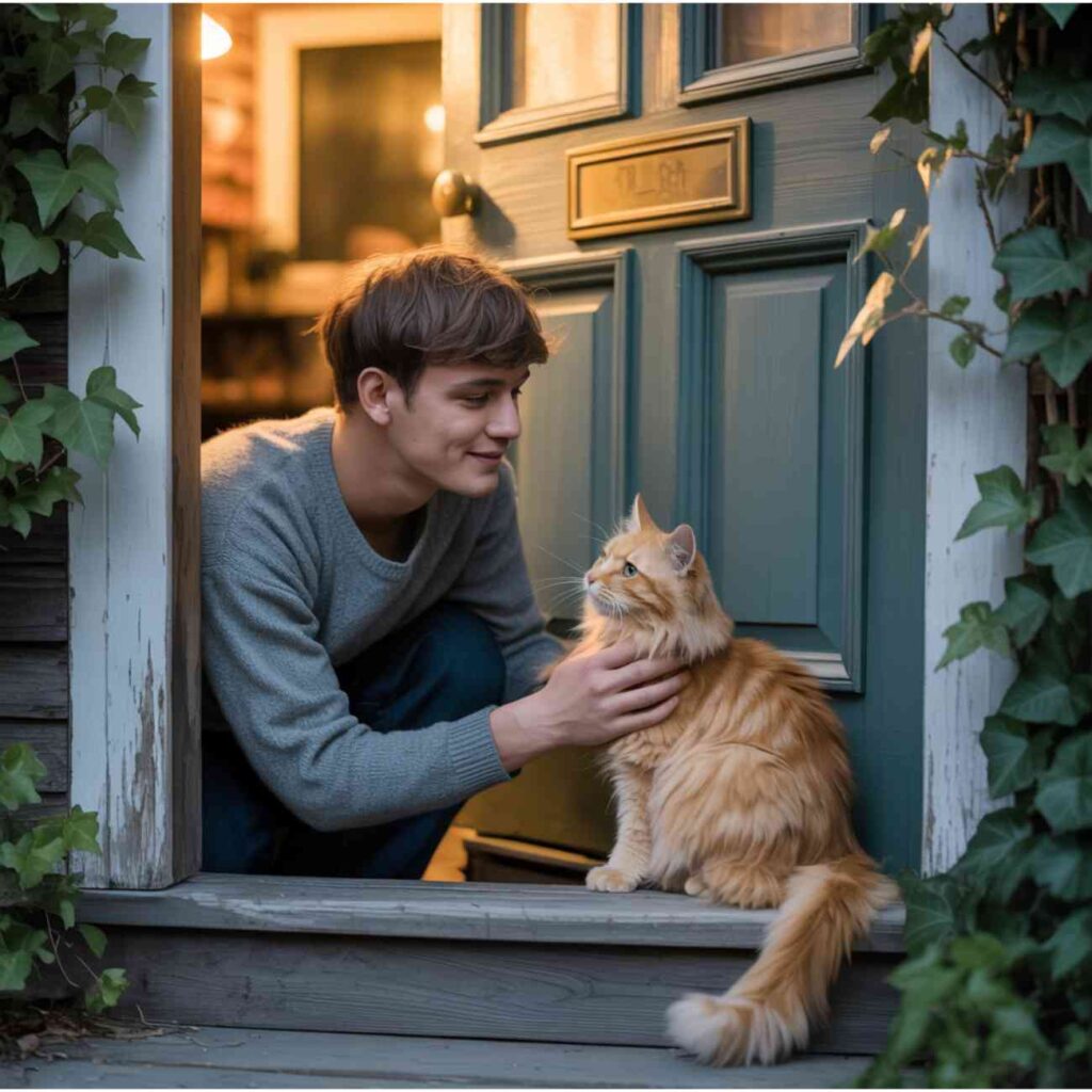 Chat miaule quand je rentre et attend son humain devant la porte
