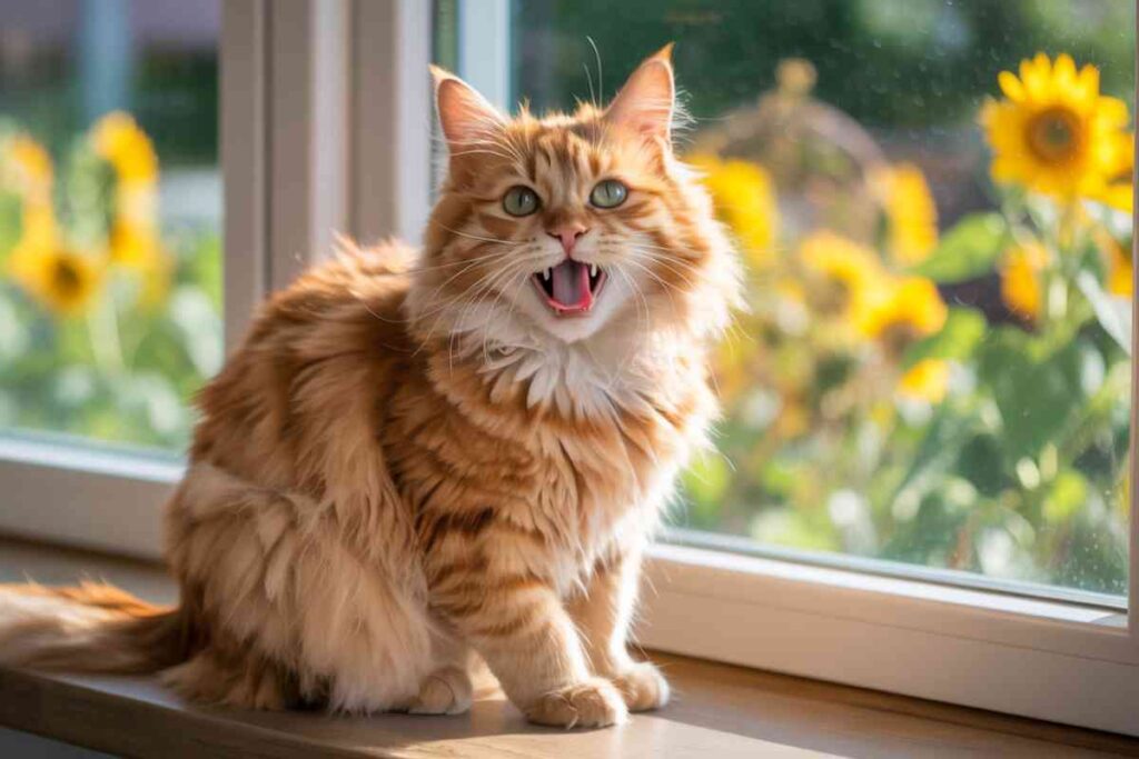 Mon chat miaule tous les matins assis sur le rebord d’une fenêtre ensoleillée