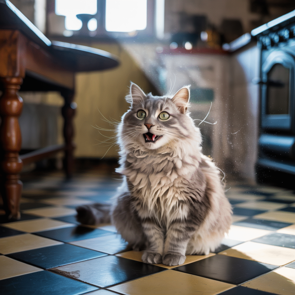 Mon chat miaule tous les matins dans la cuisine en attendant son repas