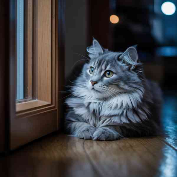 Chat sourd miaule fort la nuit près d’une porte vitrée