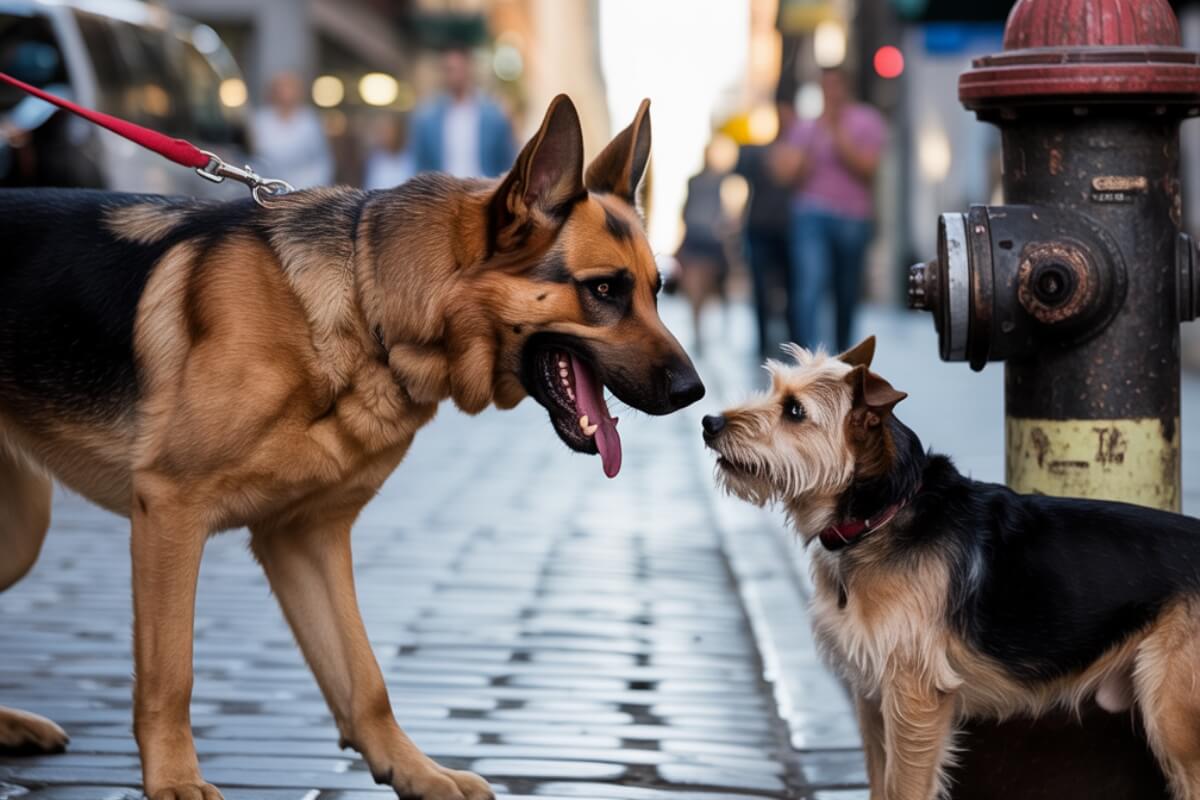 Chien agressif en laisse