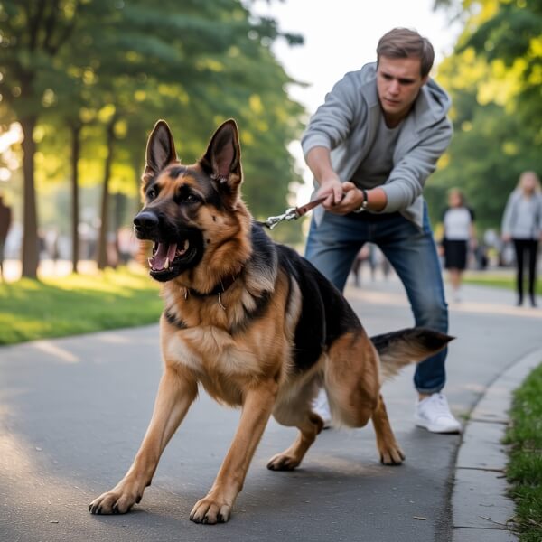Chien agressif en laisse