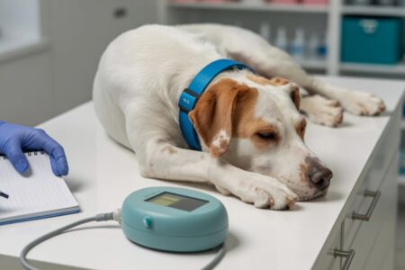 Chien en consultation vétérinaire à prix réduit dans un centre solidaire près de Paris
