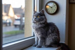 Mon chat miaule à 5h du matin en regardant par la fenêtre au lever du jour
