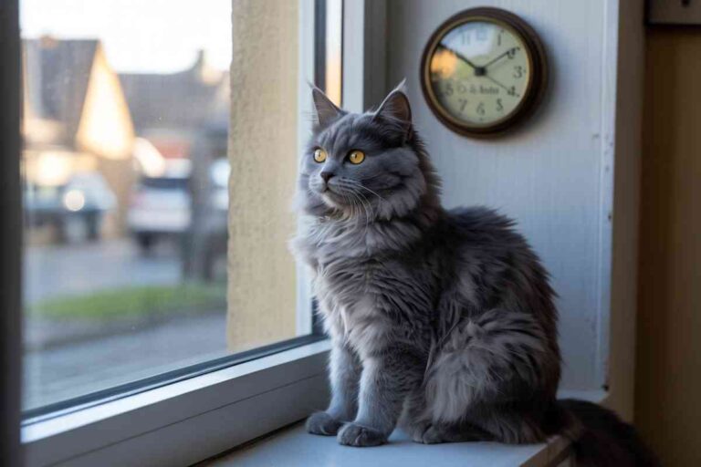 Mon chat miaule à 5h du matin en regardant par la fenêtre au lever du jour