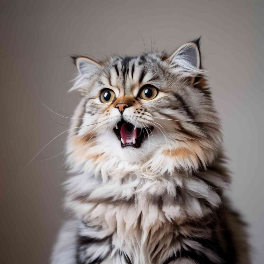 Chat miaule avant de faire caca avec une expression d’inconfort