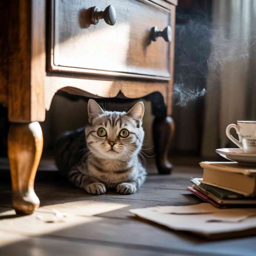 mon chat miaule et tourne en rond et se cache sous un meuble