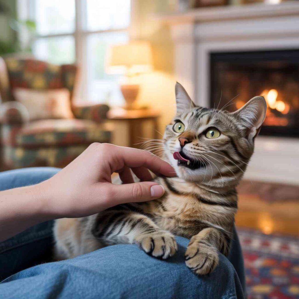 Chat miaule très fort pendant qu’on le caresse