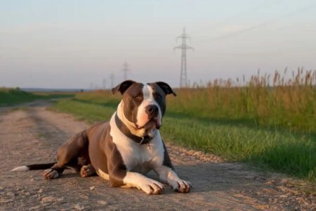 Chien assis sur un trottoir, en laisse, image d’illustration sur la responsabilité des maîtres en promenade.