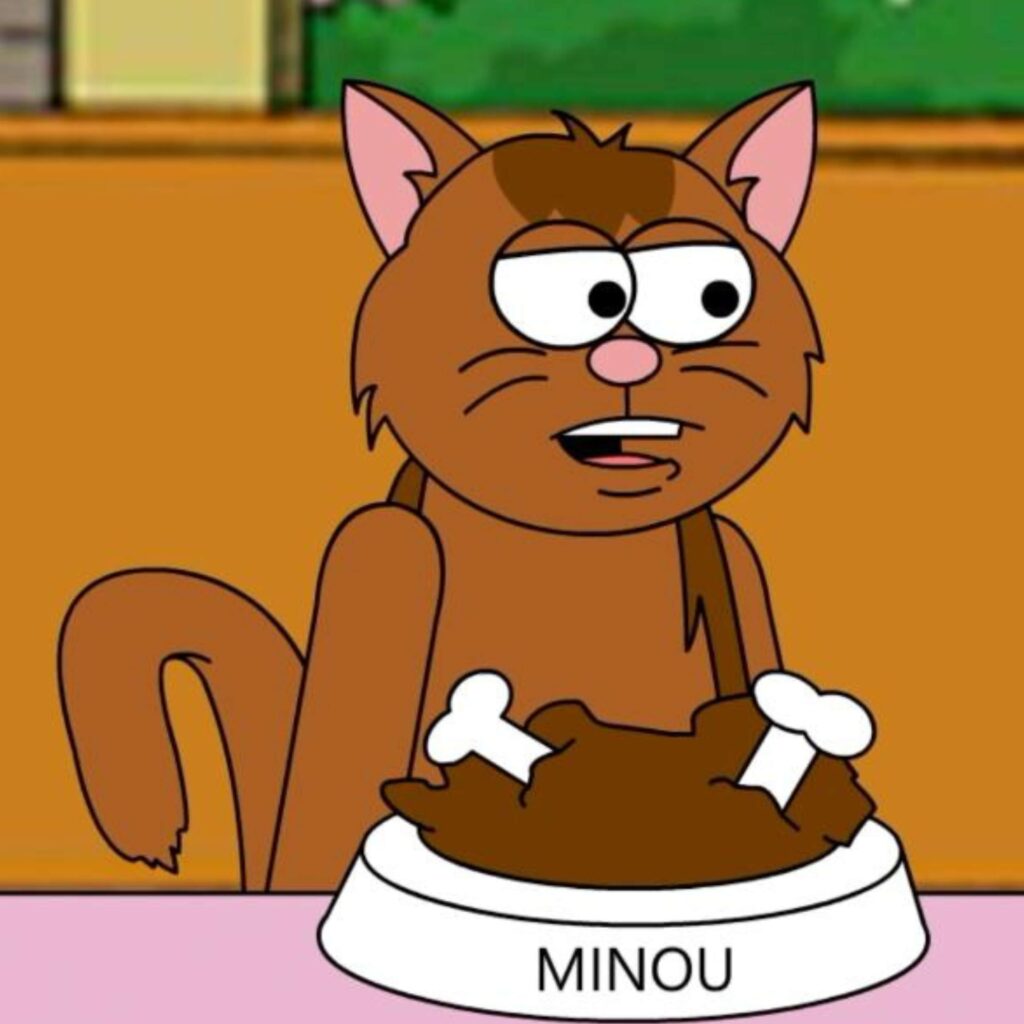 Minou, le chat de la série Rex & Minou, inquiet face à l’aspirateur – illustration humoristique de l’épisode #13