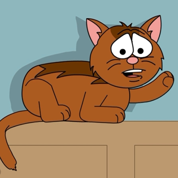 « Minou, chat roux de la série Rex & Minou, exprime ses réflexions dans l’épisode 12 “Le Muselé”, autour de la méfiance envers les chiens muselés. »