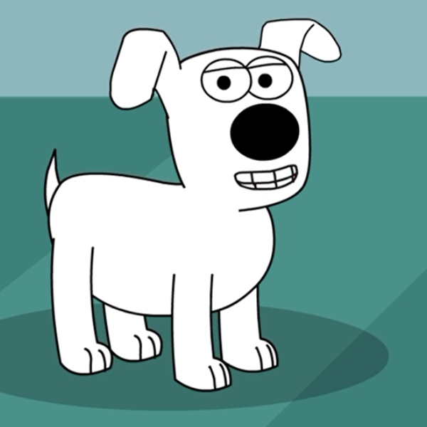 « Rex, chien blanc du webcomic Rex & Minou, épisode 12 – illustration de l’histoire sur la méfiance envers les chiens muselés malgré leur douceur. »