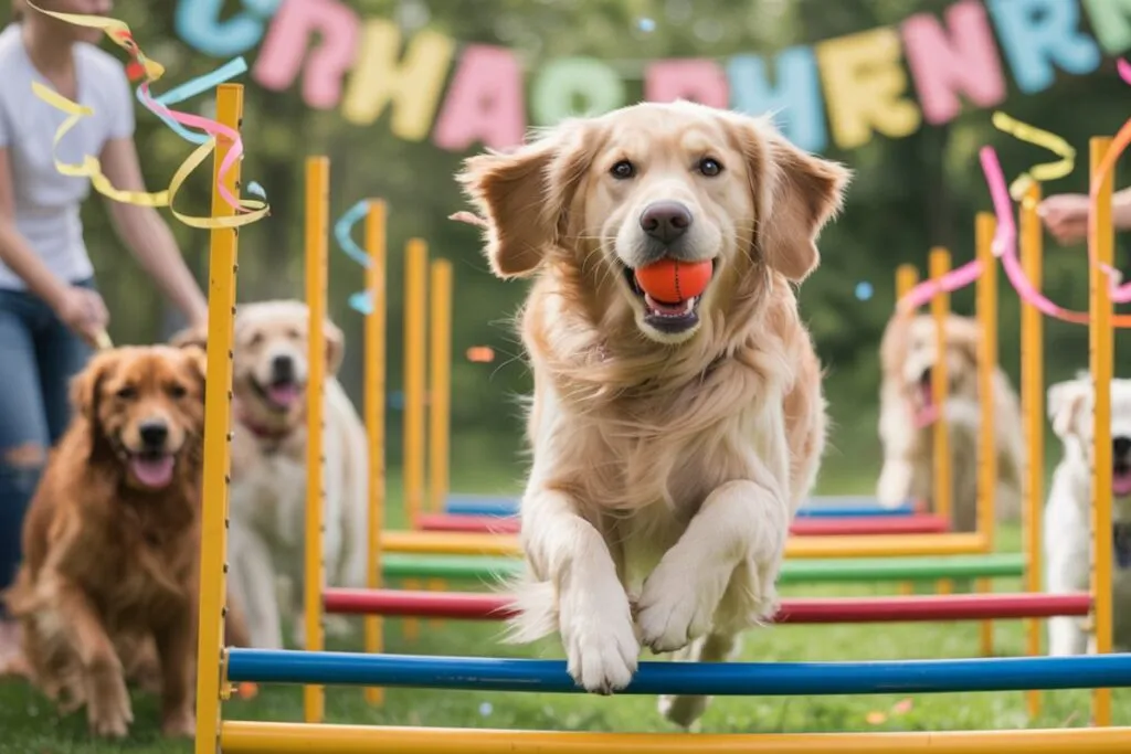 llustration chien heureux jouant au parcours d’agility – image générique Dog Party chevannes 2025