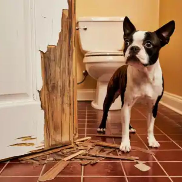 Chien destructeur seul à la maison