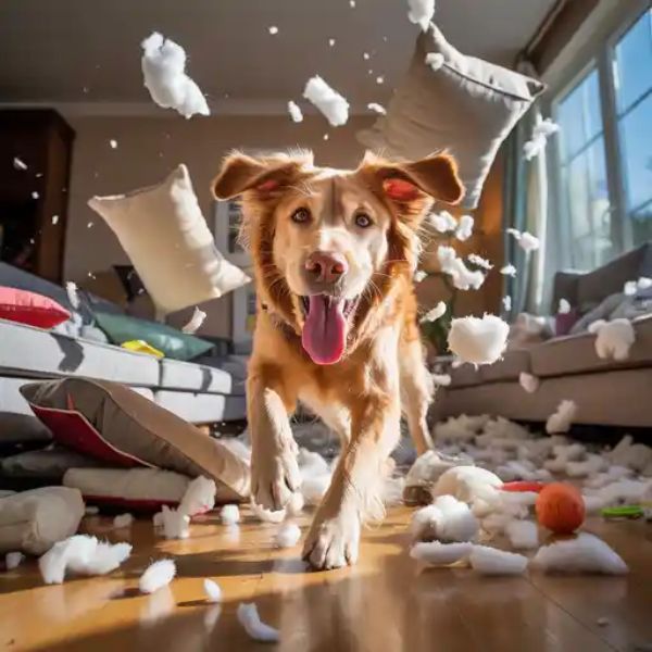 Chien destructeur seul à la maison