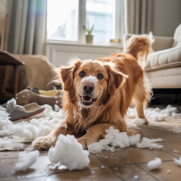 Chien destructeur seul à la maison