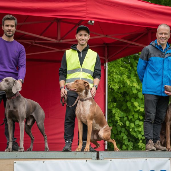 Image illustrative de participants et leurs chiens avant une course de canicross à la Citadelle d’Arras.