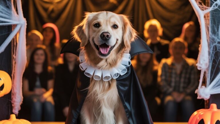 Déguiser son chien pour Halloween : quand la mignonnerie vire à la maltraitance silencieuse Chien déguisé pour Halloween avec un costume noir et argenté, photo illustrative sur la tendance des costumes pour animaux.