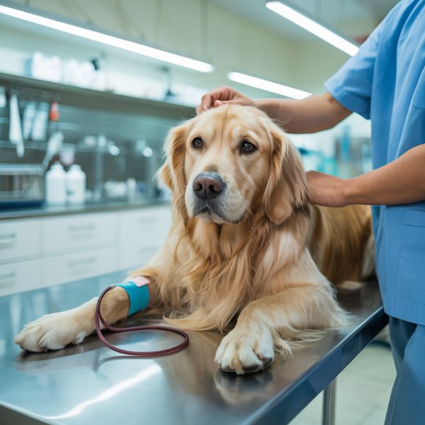 Un vétérinaire examine un chien avant un don du sang animal, image d’illustration de la campagne organisée à Montpellier.