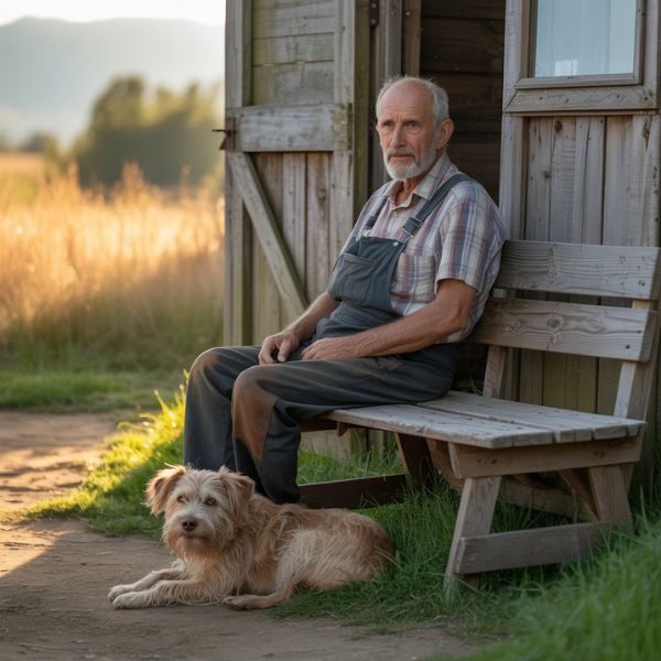 Un homme sans abri assis dehors à côté de son chien, illustrant le lien de confiance et de réconfort entre les personnes sans domicile et leurs animaux.