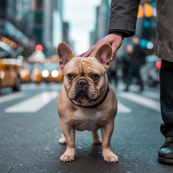 Texte alternatif : Un chien marche en laisse aux côtés de son gardien sur une place urbaine, symbole du quotidien partagé entre habitants et animaux. L’image illustre la décision de la ville de Bolzano d’instaurer une taxe pour les propriétaires de chiens afin de financer le nettoyage des trottoirs.
