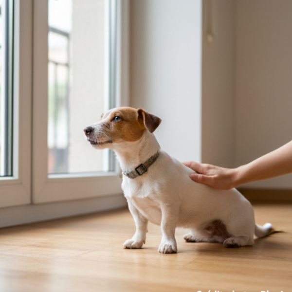 Illustration : Un Jack Russell Terrier agité est ramené au calme en exécutant l'ordre "Couché" donné par son humain. Crédit photo : Planipets.