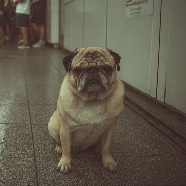 Illustration d'un petit Beagle gémissant et montrant le 'whale eye' (yeux ronds) en attendant son humain. Signaux de stress chien. Crédit Photo : Planipets.