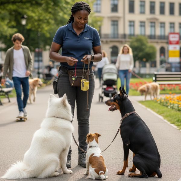 Illustration : Un chien adulte de race croisée tournant la tête et léchant sa truffe (signe d'apaisement) face à un humain trop intrusif, montrant l'inconfort. Crédit photo : Planipets.
